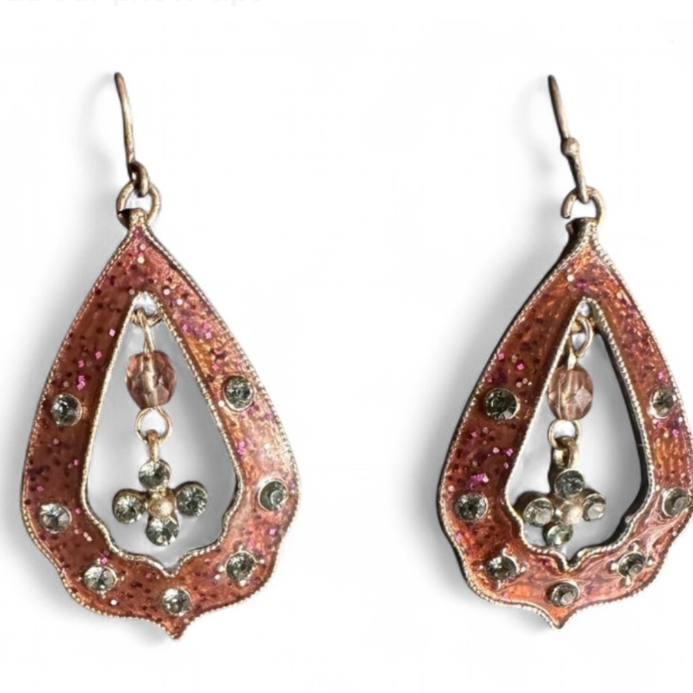 Earrings Dangle with Center Stone Red Burgundy Hook Backs